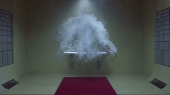 Movie still from “Sexy Beast” (2000), directed by Jonathan Glazer – A skateboard that is falling off of a ramp; Extreme Wide shot, Low angle