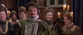 Movie still from “Shakespeare in Love” (1998), directed by John Madden – A man and a woman dressed in medieval garb; Close Up shot, Over the shoulder angle