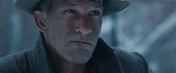 Movie still from “1922” (2017), directed by Zak Hilditch – A person wearing a hat; Close Up shot, Over the shoulder angle