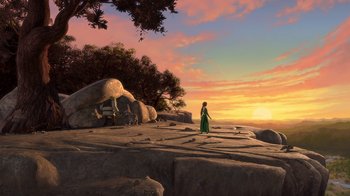 Movie still from “Shrek” (2001), directed by Vicky Jenson – Extreme Wide shot, Low angle