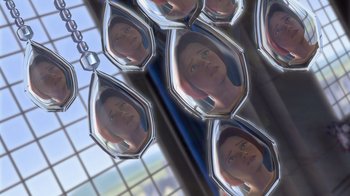 Movie still from “Shrek” (2001), directed by Vicky Jenson – A reflection of a woman's face in a mirror; Extreme Close Up shot, Low angle