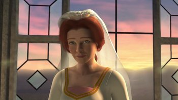 Movie still from “Shrek” (2001), directed by Vicky Jenson – A woman with a veil on her head; Close Up shot, Low angle