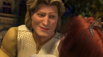 Movie still from “Shrek 2” (2004), directed by Andrew Adamson – A person's face in a scene from tangled; Close Up shot, Over the shoulder angle