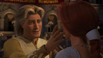 Movie still from “Shrek 2” (2004), directed by Andrew Adamson – A man and a woman looking at one another in front of a mirror; Close Up shot, Over the shoulder angle