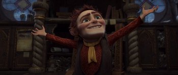 Movie still from “Shrek Forever After” (2010), directed by Mike Mitchell – A cartoon of a person that is looking up at the sky; Medium shot, Low angle