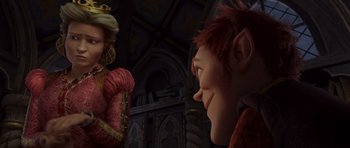 Movie still from “Shrek Forever After” (2010), directed by Mike Mitchell – A couple of people that are talking to each other; Medium shot, Over the shoulder angle