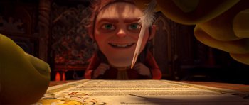 Movie still from “Shrek Forever After” (2010), directed by Mike Mitchell – A person holding a pencil; Close Up shot, High angle