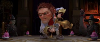 Movie still from “Shrek Forever After” (2010), directed by Mike Mitchell – An animated character is drinking from a wine glass; Medium shot, Low angle