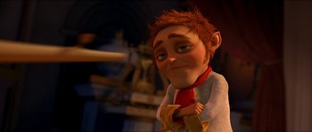 Movie still from “Shrek Forever After” (2010), directed by Mike Mitchell – An animated picture of a person that is looking at the camera; Medium shot, Over the shoulder angle
