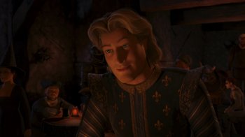 Movie still from “Shrek the Third” (2007), directed by Raman Hui – A person in a room with candles; Close Up shot, Over the shoulder angle