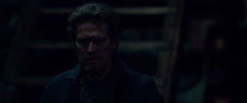 Movie still from “Siberia” (2020), directed by Abel Ferrara – A person wearing a jacket; Close Up shot, Over the shoulder angle