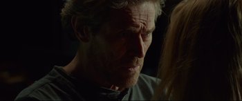 Movie still from “Siberia” (2020), directed by Abel Ferrara – A person with long blonde hair; Close Up shot, Over the shoulder angle