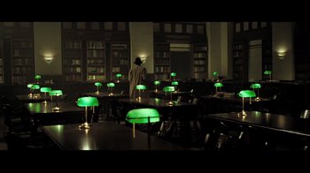 Movie still from “Side by Side” (2012), directed by Christopher Kenneally – A room filled with lots of tables and chairs; Extreme Wide shot, High angle