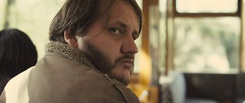 Movie still from “Sightseers” (2012), directed by Ben Wheatley – A person with a beard; Close Up shot, Low angle