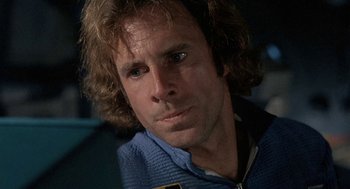 Movie still from “Silent Running” (1972), directed by Douglas Trumbull – A person with long hair; Close Up shot, Low angle