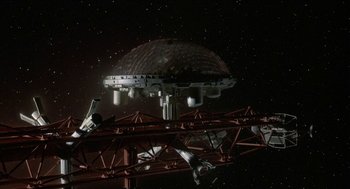 Movie still from “Silent Running” (1972), directed by Douglas Trumbull – An image of a space station in the night sky; Extreme Wide shot, High angle
