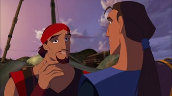 Movie still from “Sinbad: Legend of the Seven Seas” (2003), directed by Tim Johnson – Two animated people are looking at each other; Close Up shot, Over the shoulder angle