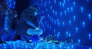 Movie still from “Sing” (2016), directed by Christophe Lourdelet – A scene of a scene from the animated movie ratatouille; Wide shot, Over the shoulder angle