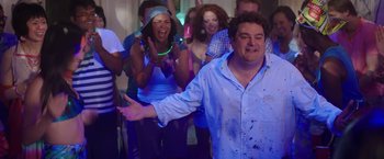 Movie still from “Sisters” (2015), directed by Jason Moore – A group of people in a room playing a video game; Medium shot, Low angle