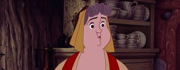 Movie still from “Sleeping Beauty” (1959), directed by Wolfgang Reitherman – A character from the disney movie aladdin; Close Up shot, Over the shoulder angle