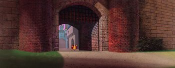 Movie still from “Sleeping Beauty” (1959), directed by Wolfgang Reitherman – An image of an animated scene of a castle; Extreme Wide shot, Low angle