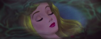 Movie still from “Sleeping Beauty” (1959), directed by Wolfgang Reitherman – Picture of a sleeping beauty; Close Up shot, Overhead angle