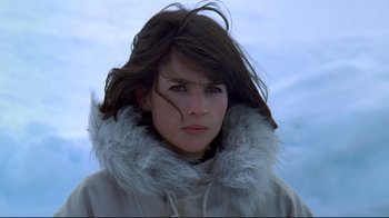 Movie still from “Smilla's Sense of Snow” (1997), directed by Bille August – A person wearing a jacket; Close Up shot, Over the shoulder angle