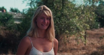 Movie still from “Smooth Talk” (1985), directed by Joyce Chopra – A beautiful blonde woman with a smile on her face; Close Up shot, Low angle