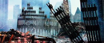 Movie still from “Snowden” (2016), directed by Oliver Stone – A fire hydrant that is in the middle of a city; Extreme Wide shot, Overhead angle