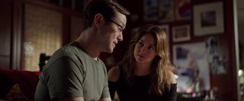 Movie still from “Snowden” (2016), directed by Oliver Stone – A man and a woman looking at one another; Close Up shot, Over the shoulder angle