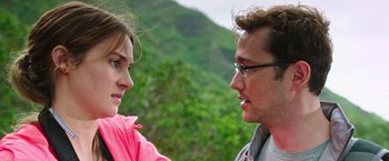 Movie still from “Snowden” (2016), directed by Oliver Stone – A man and a woman talking to each other outside; Close Up shot, Over the shoulder angle