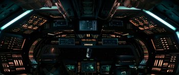 Movie still from “Solaris” (2002), directed by Steven Soderbergh – A view of the inside of a space ship; Wide shot, Overhead angle