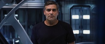 Movie still from “Solaris” (2002), directed by Steven Soderbergh – A person wearing a black t - shirt; Close Up shot, Low angle