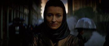 Movie still from “Solaris” (2002), directed by Steven Soderbergh – A person wearing a head scarf; Close Up shot, Low angle
