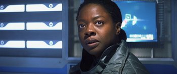 Movie still from “Solaris” (2002), directed by Steven Soderbergh – A person wearing a jacket; Close Up shot, Low angle