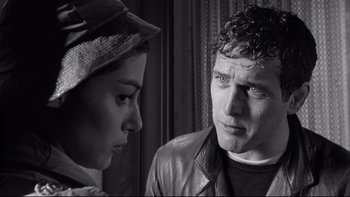 Movie still from “Somebody Up There Likes Me” (1956), directed by Robert Wise – A man and a woman looking at each other; Close Up shot, Over the shoulder angle