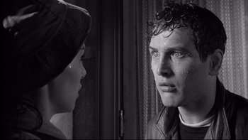 Movie still from “Somebody Up There Likes Me” (1956), directed by Robert Wise – A man and a woman looking at each other; Close Up shot, Over the shoulder angle