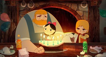 Movie still from “Song of the Sea” (2014), directed by Tomm Moore – A scene from the animated movie lilo and stitch; Medium shot, High angle