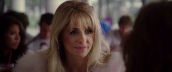 Movie still from “Southland Tales” (2006), directed by Richard Kelly – A person with long blonde hair; Close Up shot, Over the shoulder angle