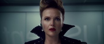 Movie still from “Southland Tales” (2006), directed by Richard Kelly – A person wearing a black jacket; Close Up shot, Low angle