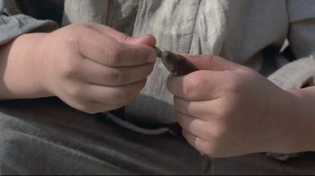 Movie still from “Spring, Summer, Fall, Winter... and Spring” (2003), directed by Kim Ki-duk – A person holding a bird in their hands; Extreme Close Up shot, High angle