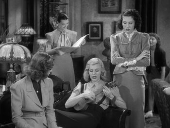 Movie still from “Stage Door” (1937), directed by Gregory La Cava – A group of women sitting around each other; Medium shot, High angle