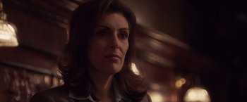 Movie still from “Stone” (2010), directed by John Curran – A person with long hair; Close Up shot, Low angle