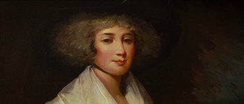 A painting of a woman with a white shirt