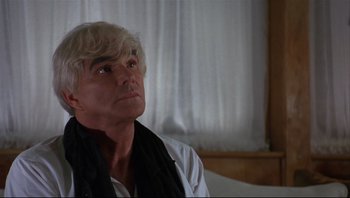 Movie still from “Striptease” (1996), directed by Andrew Bergman – A person sitting in a room; Close Up shot, Low angle