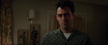 Movie still from “Suburbicon” (2017), directed by George Clooney – A person wearing a shirt; Close Up shot, Over the shoulder angle