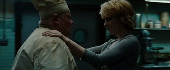 Movie still from “Sucker Punch” (2011), directed by Zack Snyder – A man and a woman touching each other's neck; Close Up shot, Over the shoulder angle