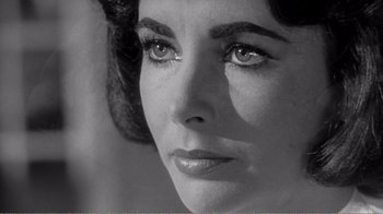 Movie still from “Suddenly, Last Summer” (1959), directed by Joseph L. Mankiewicz – A black and white photo of elizabeth taylor; Close Up shot, Low angle