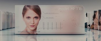 Movie still from “Surrogates” (2009), directed by Jonathan Mostow – A woman's face is displayed on a billboard; Extreme Close Up shot, Over the shoulder angle