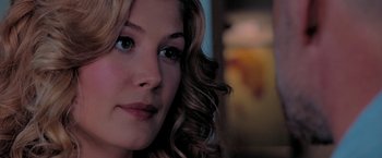 Movie still from “Surrogates” (2009), directed by Jonathan Mostow – A woman's eyes and hair; Close Up shot, Over the shoulder angle